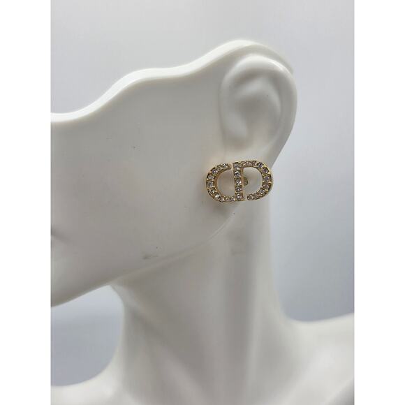 Christian Dior Goldtone Crystal CD Stud Earrings - Picture 9 of 14